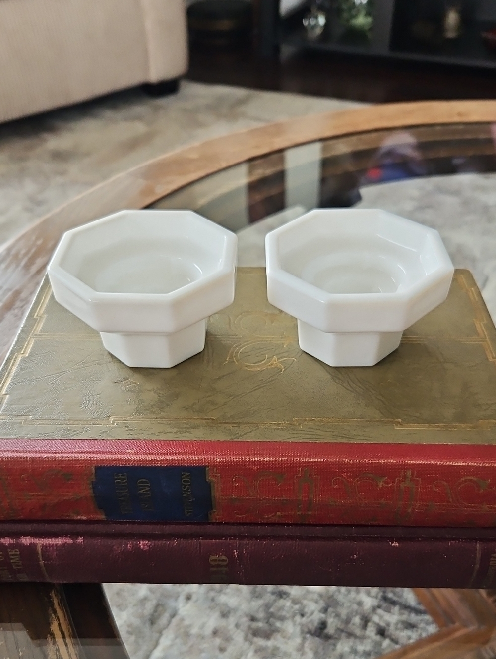 Vintage White Milk Glass Octime Candle Holders - Set of 2